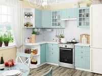 Небольшая угловая кухня в голубом и белом цвете Тула